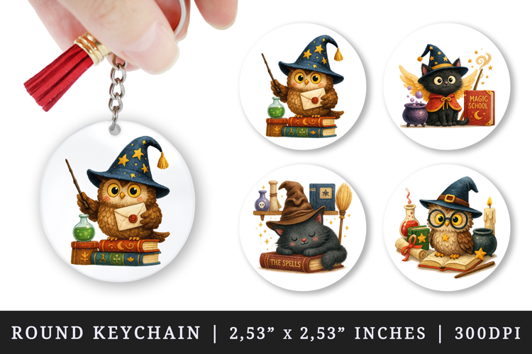 Magic School round keychain pintable sublimation design png