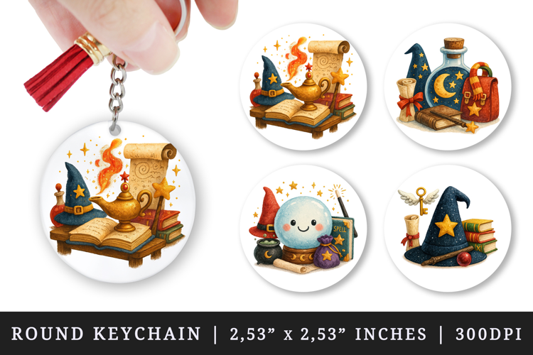Magic School round keychain pintable sublimation design png