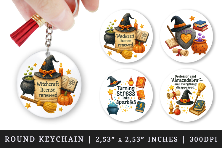 Magic School round keychain pintable sublimation design png