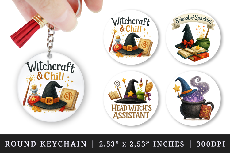 Magic School round keychain pintable sublimation design png