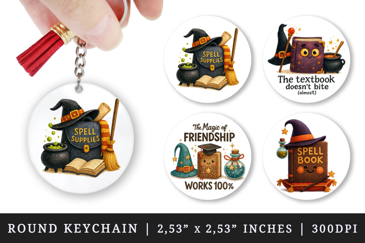 Magic School round keychain pintable sublimation design png