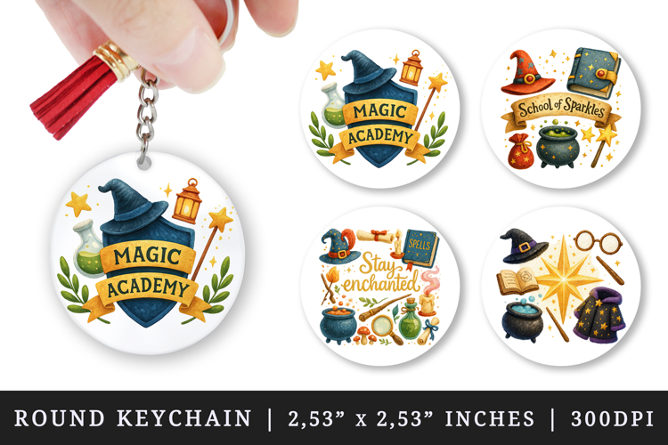 Magic School round keychain pintable sublimation design png