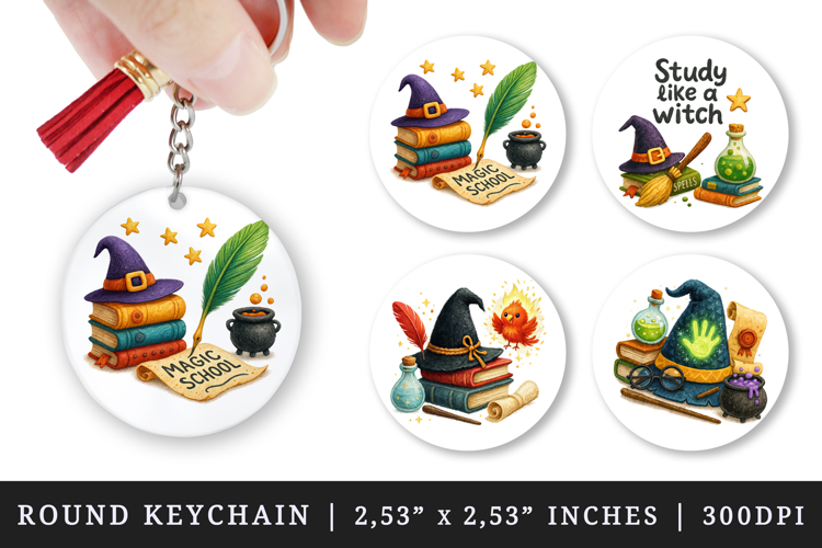 Magic School round keychain pintable sublimation design png