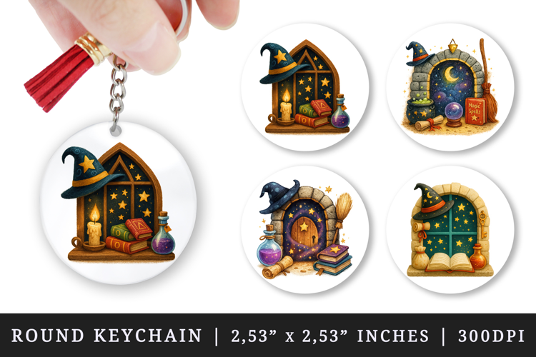Magic School round keychain pintable sublimation design png