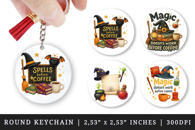 Magic School round keychain pintable sublimation design png