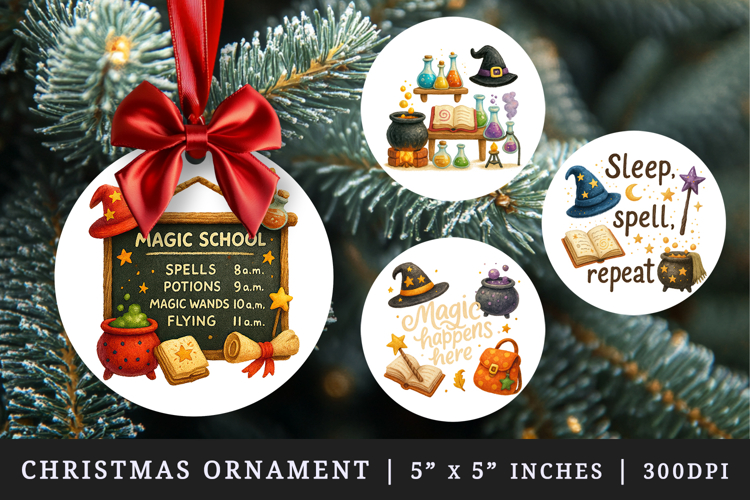 Magic School round ornaments sublimation design