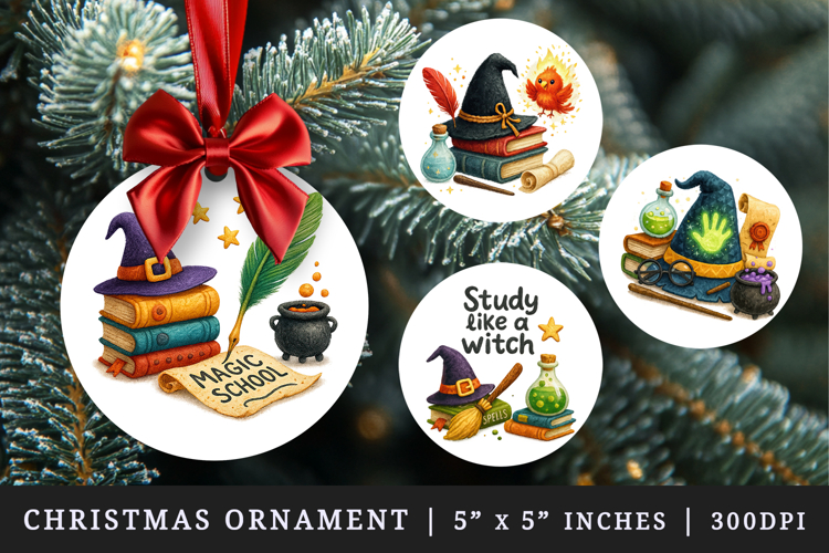 Magic School round ornaments sublimation design