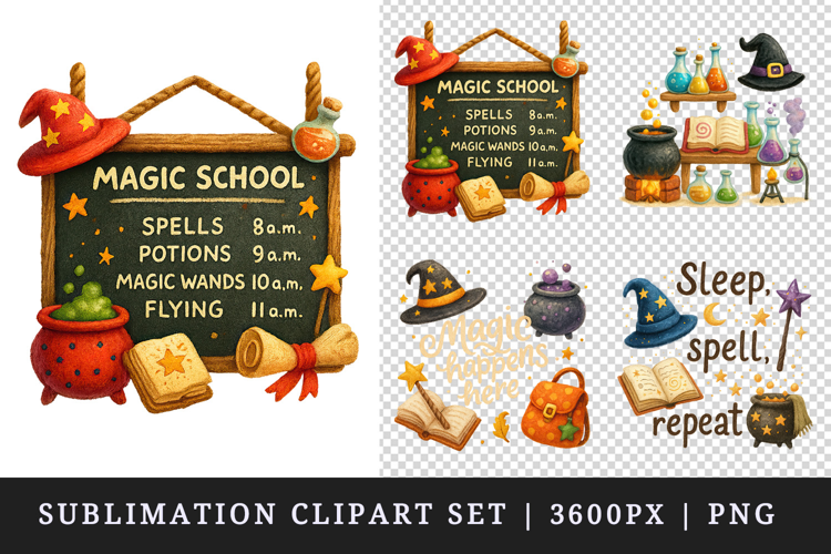 Magic School clipart printable sublimation design png