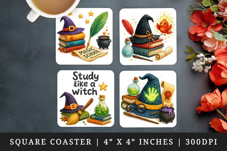Magic School square coaster sublimation, coasters design