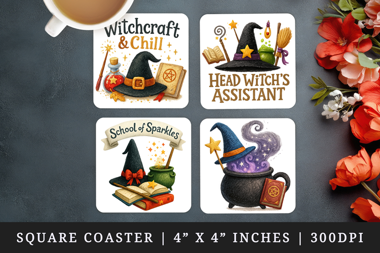 Magic School square coaster sublimation, coasters design