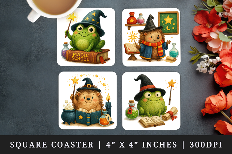 Magic School square coaster sublimation, coasters design