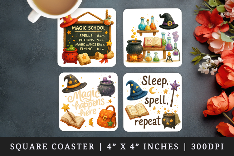 Magic School square coaster sublimation, coasters design