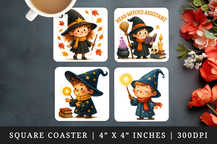 Magic School square coaster sublimation, coasters design
