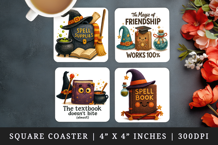 Magic School square coaster sublimation, coasters design