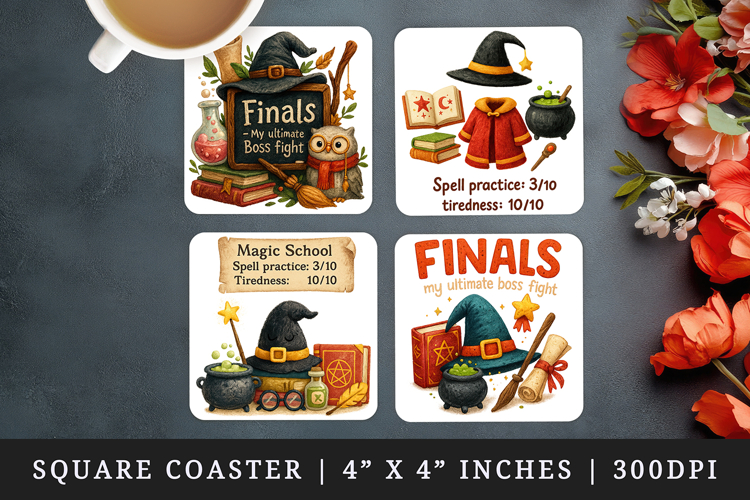 Magic School square coaster sublimation, coasters design