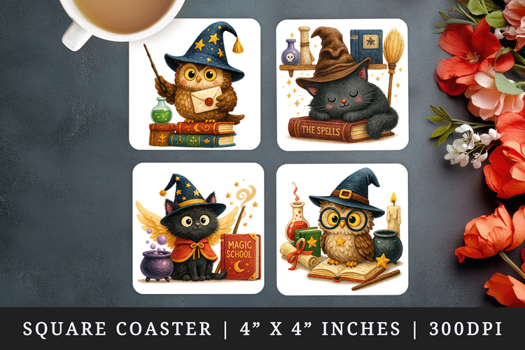 Magic School square coaster sublimation, coasters design