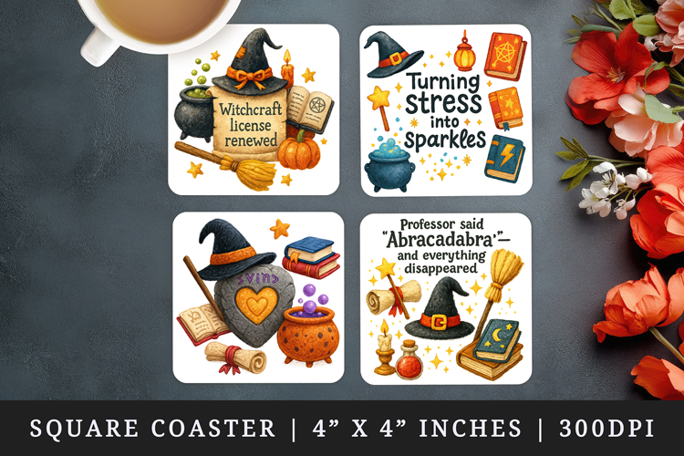 Magic School square coaster sublimation, coasters design