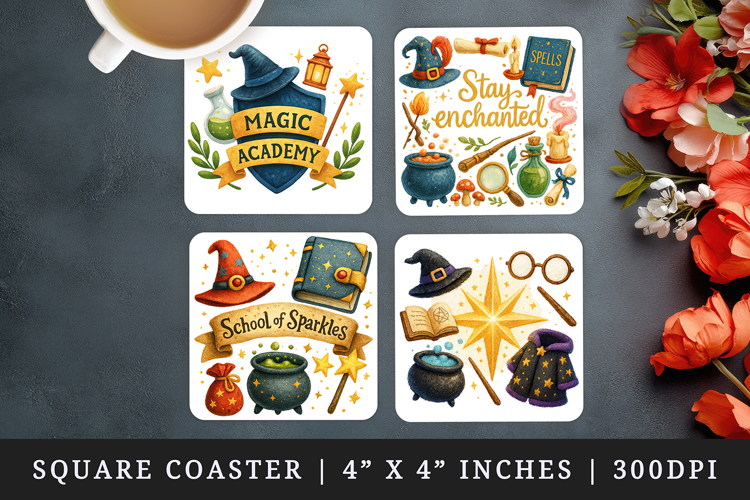 Magic School square coaster sublimation, coasters design
