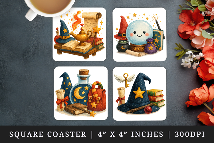 Magic School square coaster sublimation, coasters design