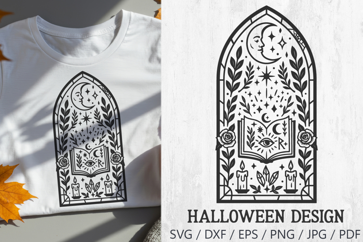 Magic Spell Book Stained Glass Halloween SVG Cut File