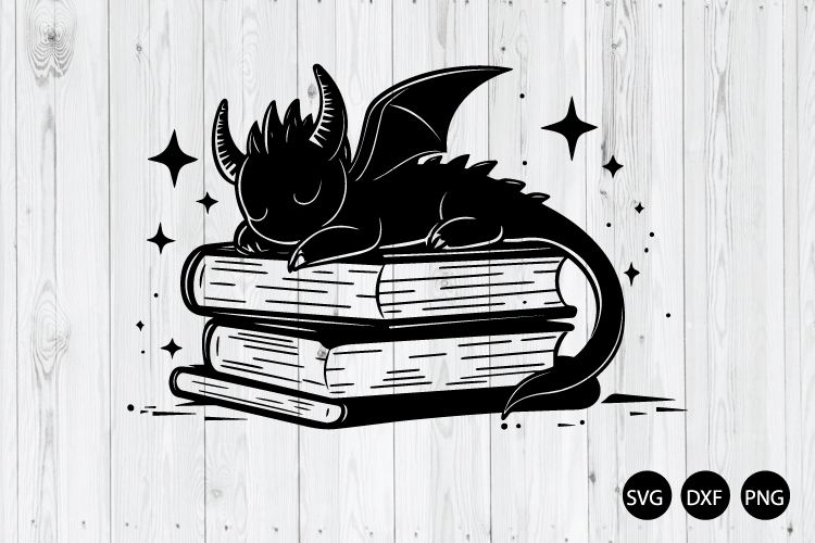 Magical Baby Dragon Sleeping Stack Of Books SVG, Dragon SVG