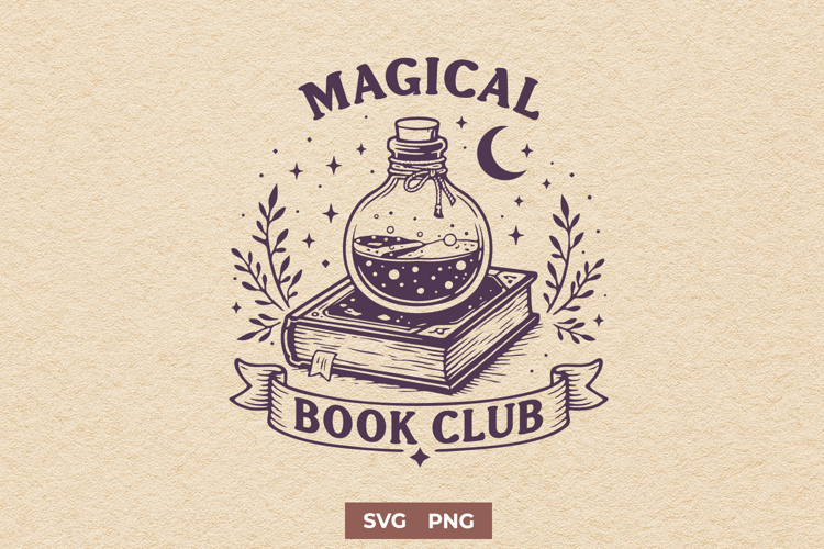 Magical Book Club SVG - Bookish PNG - Vintage Potion Cipart