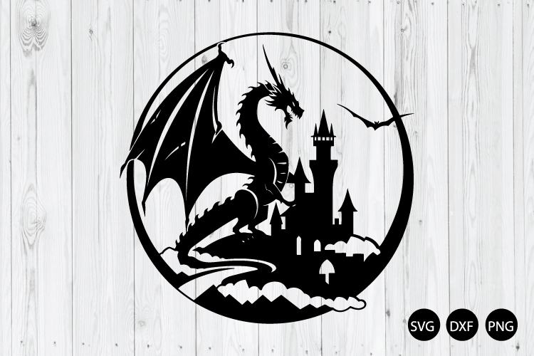 Magical Dragon With Castle SVG, Fantasy Dragon SVG