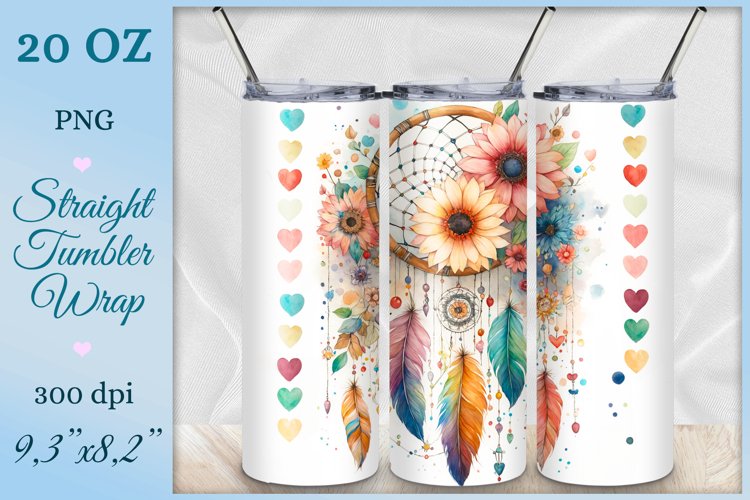 Dreamcatcher Watercolor Tumbler Wrap, Sublimation Design Png
