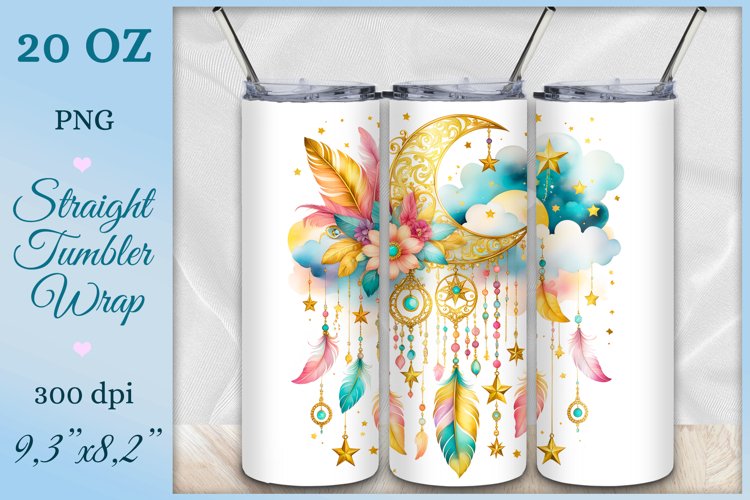 Tumbler Wrap, Boho Moon, Watercolor, Sublimation Design