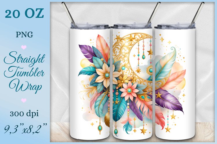 Tumbler Wrap, Boho Moon, Watercolor, Sublimation Design