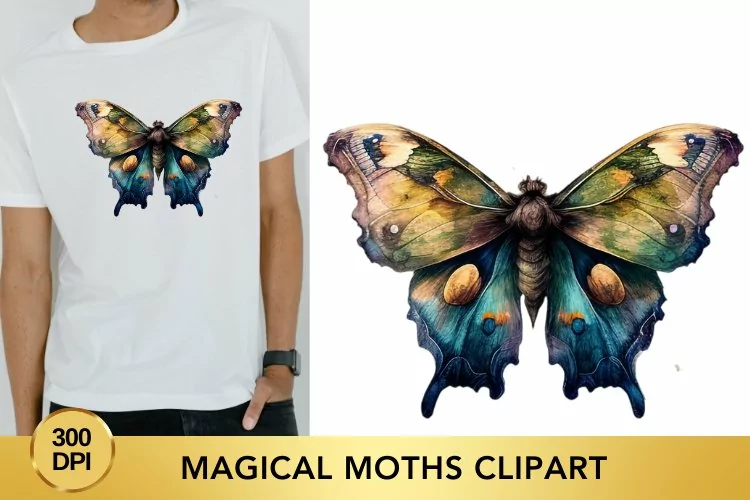 Magical Moths Watercolor Clipart, Moths Fantasy Png