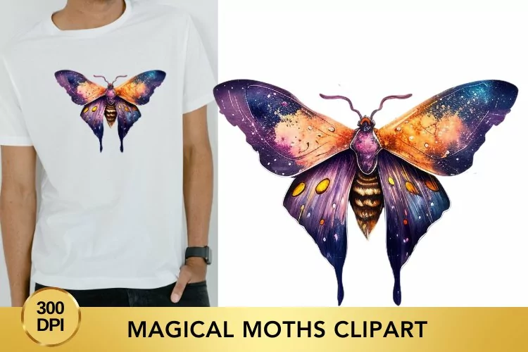 Magical Moths Watercolor Clipart, Moths Fantasy Png