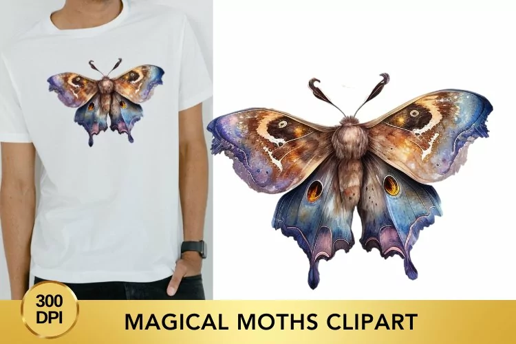 Magical Moths Watercolor Clipart, Moths Fantasy Png