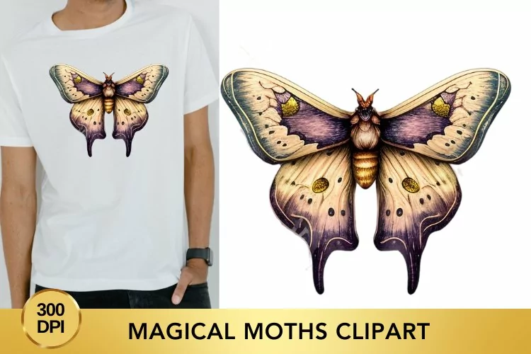 Magical Moths Watercolor Clipart, Moths Fantasy Png