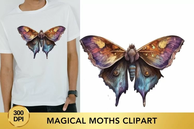 Magical Moths Watercolor Clipart, Moths Fantasy Png