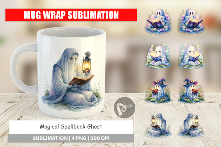 Magical Spellbook Ghost Mug Wrap