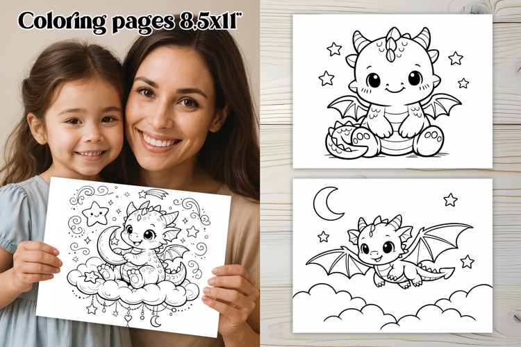 Cute dragon coloring page | Magic coloring book for kids