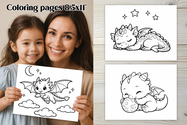 Cute dragon coloring page | Magic coloring book for kids