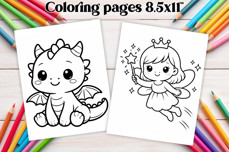 Cute dragon and Princess coloring page | Magic coloring book