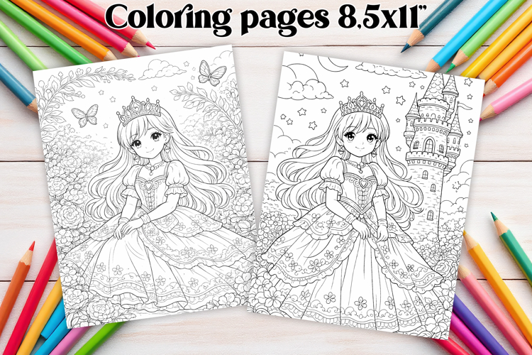 Cute princess coloring page | Magic coloring book for kids