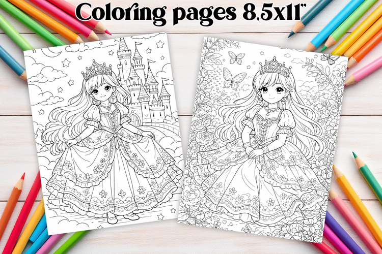 Cute princess coloring page | Magic coloring book for kids