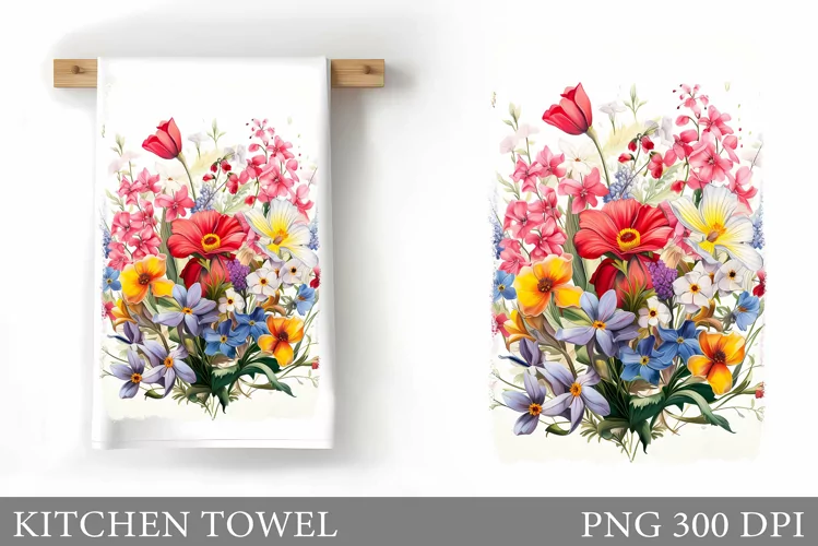 Wildflowers Kitchen Towel. Summer Flowers Kitchen Towel