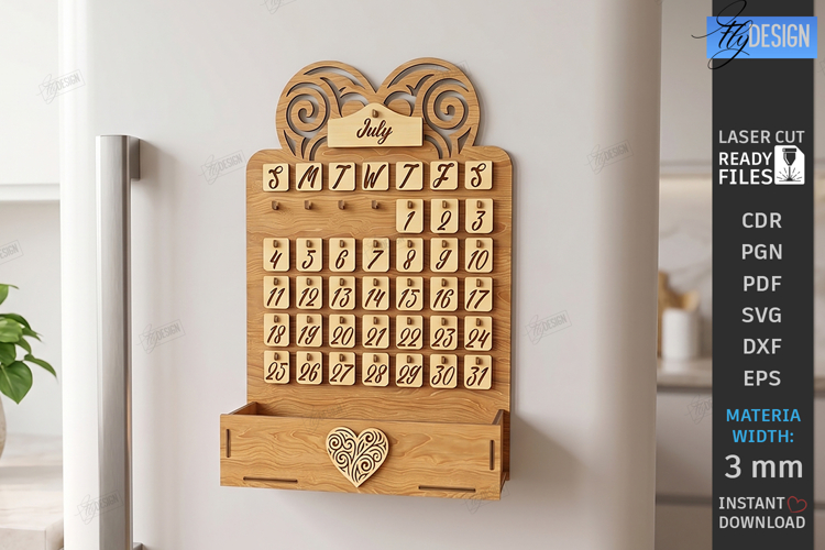 Magnet Perpetual Fridge Calendar Laser Cut | Home Decor SVG