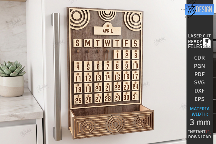 Magnet Perpetual Fridge Calendar Laser Cut | Home Decor SVG
