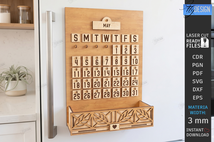 Magnet Perpetual Fridge Calendar Laser Cut | Home Decor SVG