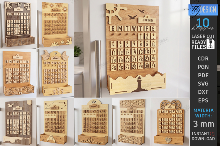 Magnet Perpetual Fridge Calendar Laser Cut Bundle | CNC File