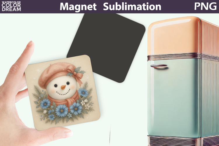 Cute Snowman Floral Magnet | Christmas Sublimation
