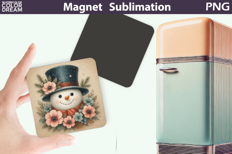 Cute Snowman Floral Magnet | Christmas Sublimation