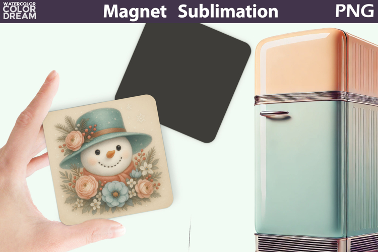 Cute Snowman Floral Magnet | Christmas Sublimation
