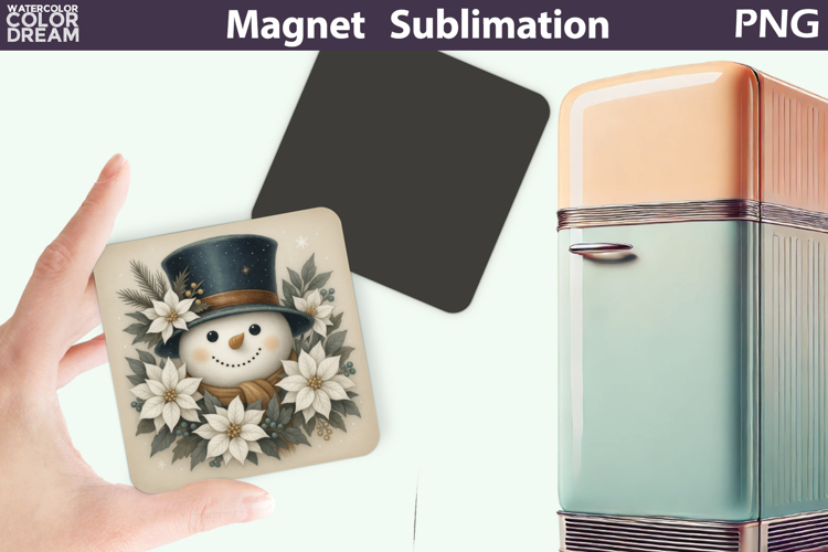 Cute Snowman Floral Magnet | Christmas Sublimation